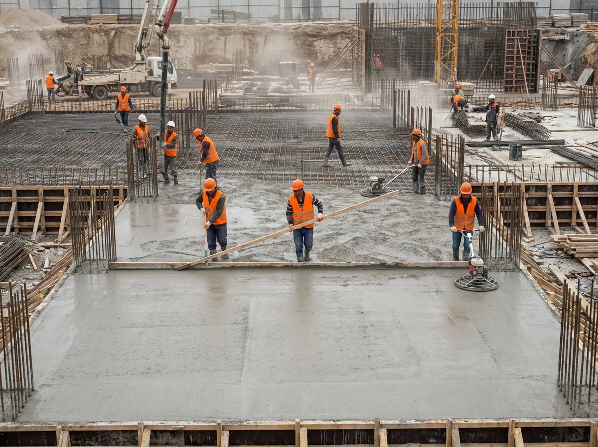 Şantiyede beton dökümü